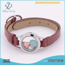 Beautiful women brown leather floating pendant bracelet bangles